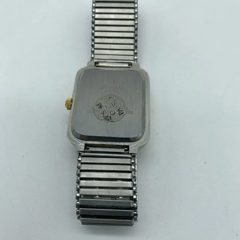 Embassy MBS503 Men’s Quartz Watch Black Dial Two-Tone Stretch Band Date Display - Picture 6 of 7